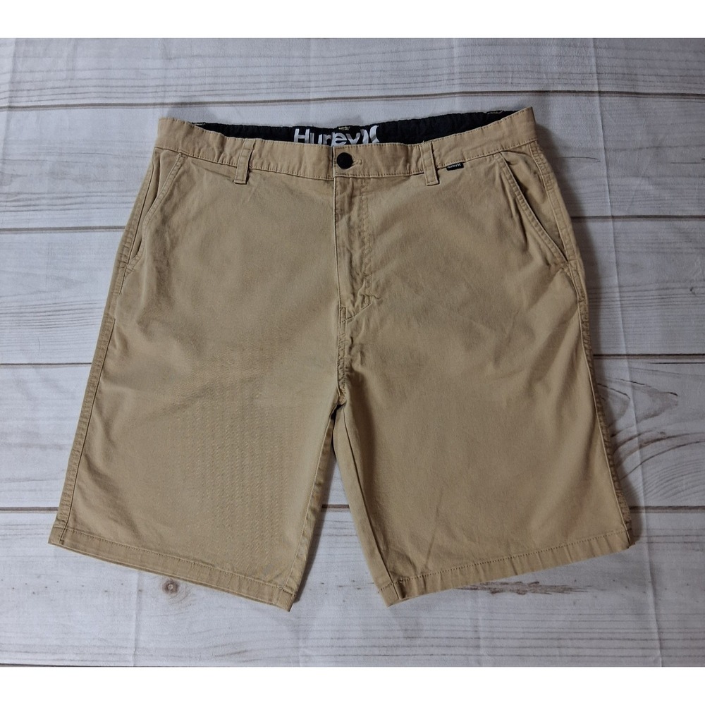 Hurley Chino Shorts Mens Size 36 Khaki Tan Flat Front Stretch Cotton Casual Surf